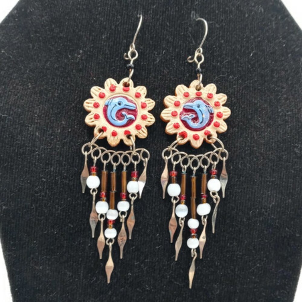 Handmade Alpaca Ceramic Earrings Multicolor Beads